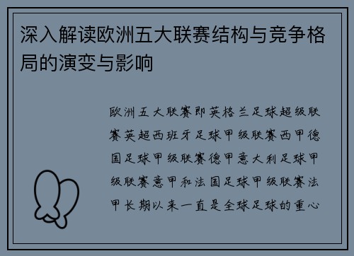 深入解读欧洲五大联赛结构与竞争格局的演变与影响